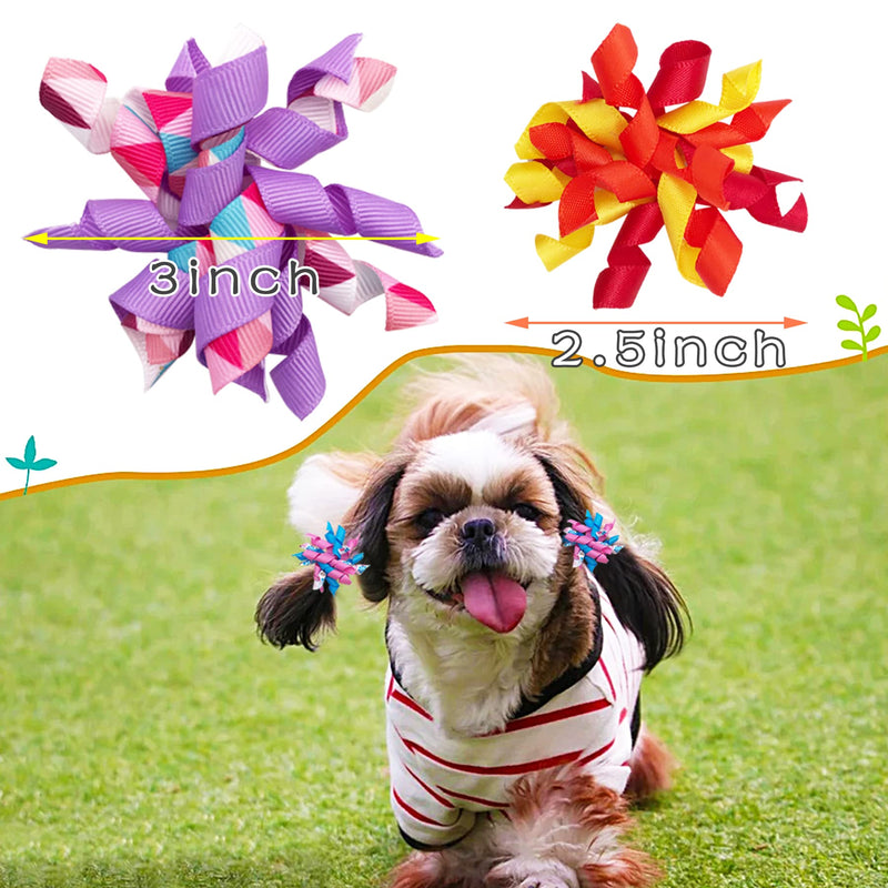 PET SHOW 10pairs Small Dogs Hair Bows with Rubber Bands Curly Yorkie Topknot Cat Puppies Hair Accessories Bowknot Grooming Supplies Flower Floral Style Set A-Floral - BeesActive Australia