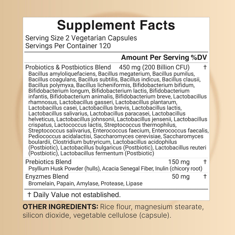 Probiotic 200 Billion CFU ‚Äì 40 Strains Per Serving | 240 Veggie Capsules with Prebiotics and Probiotics for Digestive Health ‚Äì Gut Health & Bloating Support | Daily Probiotics for Women & Men - BeesActive Australia