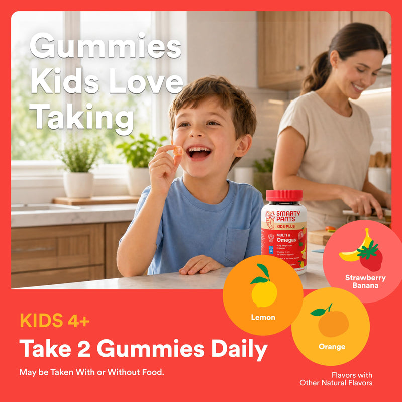 SmartyPants Kids Multivitamin Gummies, Omega 3 (DHA/EPA), Vitamins D3, C, B12, B6, Vitamin A, K & Zinc, Gluten Free, Three Fruit Flavors, 80 Count (40 Day Supply) 80 Count (Pack of 1) Three Fruit - 40 Day Supply