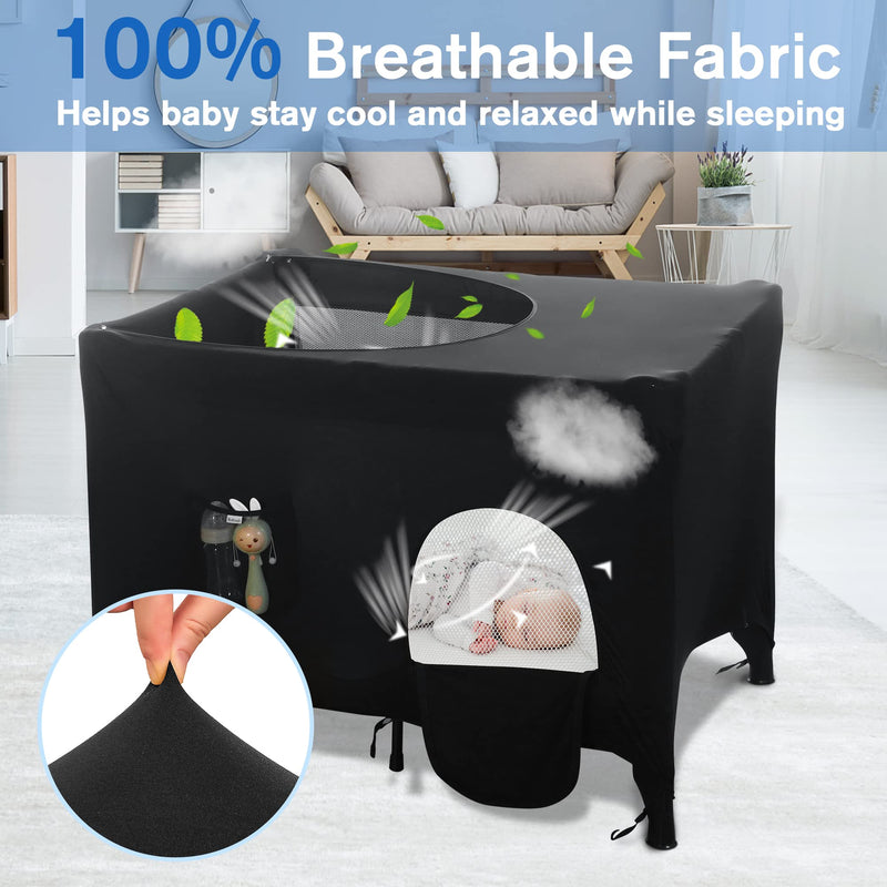 Pack n Play Blackout Cover for Travel Crib - Breathable Tent With Portable Stretchy Netting