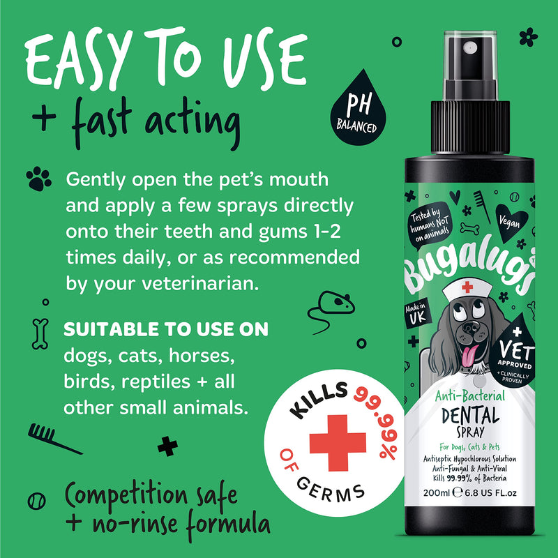 BUGALUGS Dog Breath Freshener Spray & Dog Plaque Remover - Natural Dog Teeth Cleaning Products For Bad Breath, Anti-Bacterial Dog Breath Freshener In Water Mouthwash Dogs & Cats
