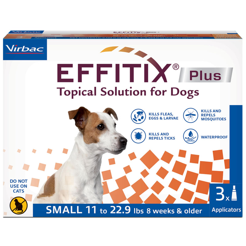 EFFITIX Plus Topical Solution for Dogs - Waterproof Flea and Tick Treatment for Small Dogs (11-22.9lbs) 3 Doses by Virbac