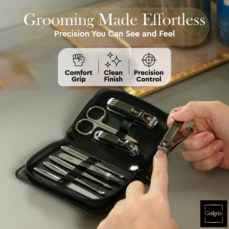 9 Pcs Manicure Set for Men & Women – Stainless Steel Manicure & Pedicure Kit with Travel Nail Grooming Case, Nail Clippers, Cuticle Tools – Gift-Ready Mens Manicure Kit & Womens Grooming Set Black