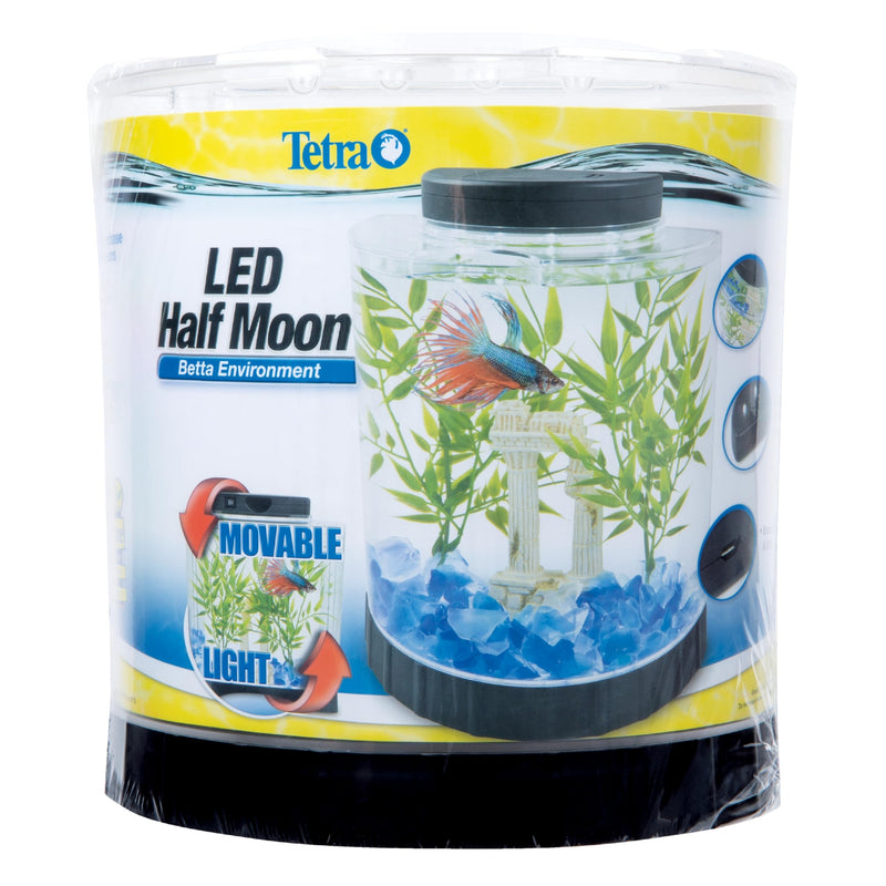 Tetra 1 Gallon Half Moon Small Fish Tank w/ Movable LED Light, For Betta & Gold Fish, Aquarium 9"W,10.5"H,4.5"D - BeesActive Australia