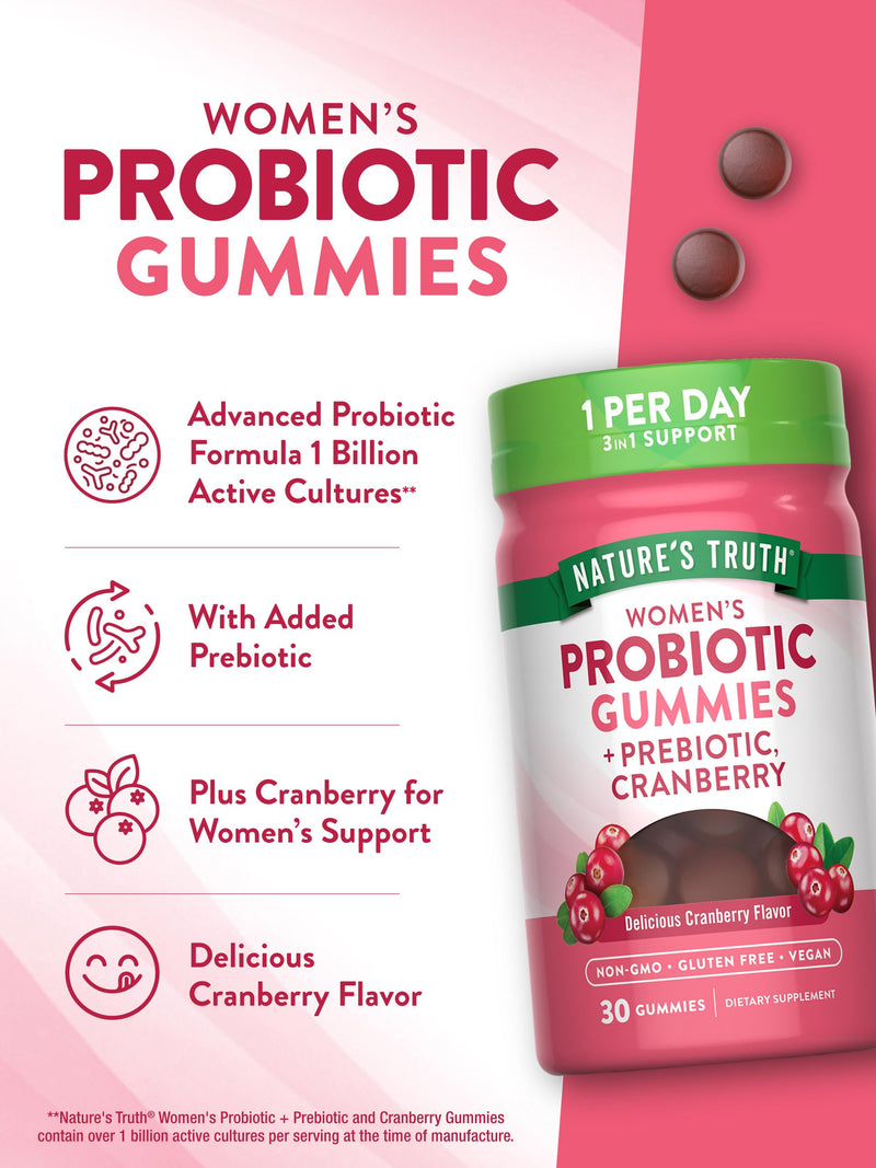 Nature's Truth Women's Probiotic Gummies | 30 Count | Cranberry Flavor | Vegan, Non-GMO & Gluten Free Supplement