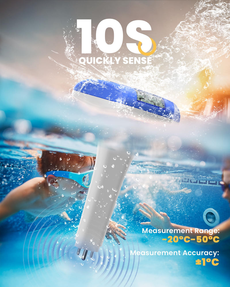 Solar Digital Pool & Spa Thermometer, Weather Resistant Floating Thermometer, IPX-8 Water Proof, 10s Measuring Cycle, Solar Powered with Over 180 Days Battery Life Darkblue - BeesActive Australia