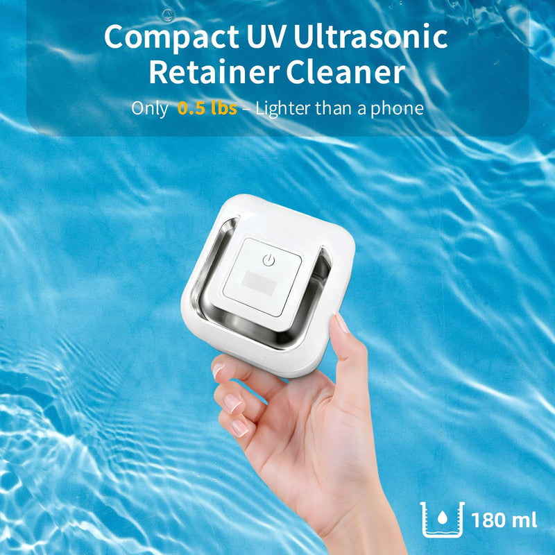 Ultrasonic Retainer Cleaner for Aligners, Mouth Guards & Dentures, 42kHz Compact Ultrasonic Denture Cleaner with Digital Timer, Portable Dental Cleaner for Home & Travel (White)