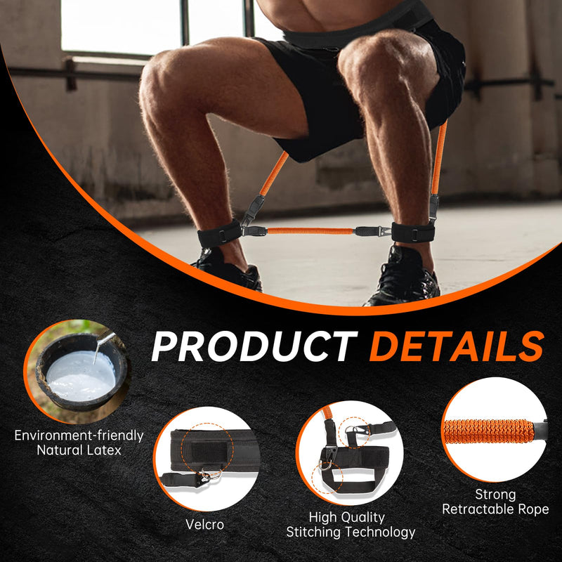 Vertical Jump Trainer Equipment Leg Bounce Trainer Device Speed and Agility Resistance Bands with Ankle Straps & Belt Leg Extension Machine for Boxing Basketball Football Tennis Fencing Training Orange Sets-150pounds