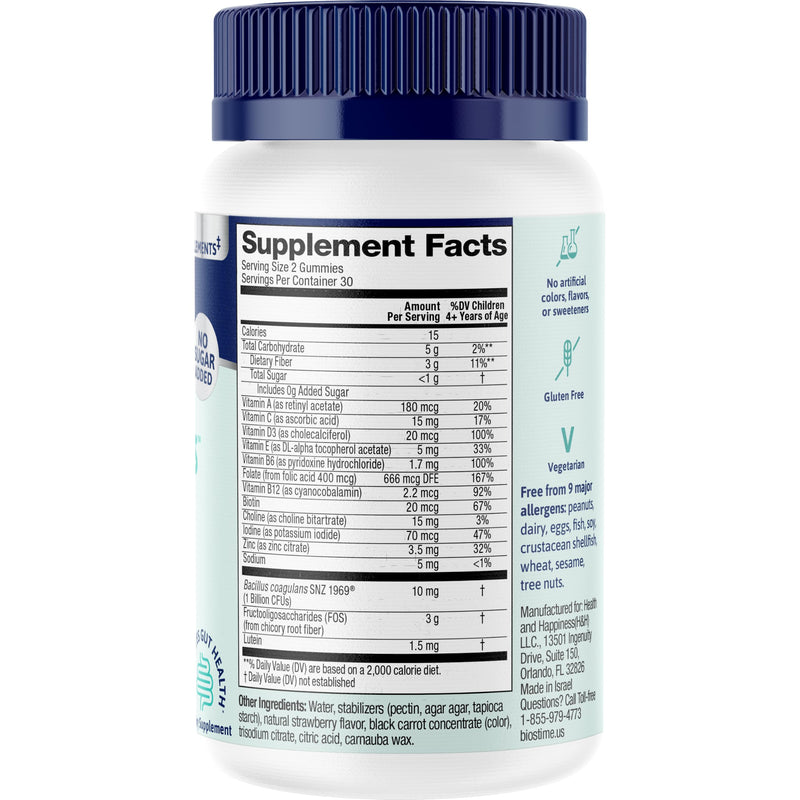 Biostime Kids Multivitamin Gummies with Probiotics & 11 Essential Vitamins (Ages 4+) | Multivitamin for Kids | No Added Sugar Fruity Bites | Free from Top 9 Allergens | 50 Count