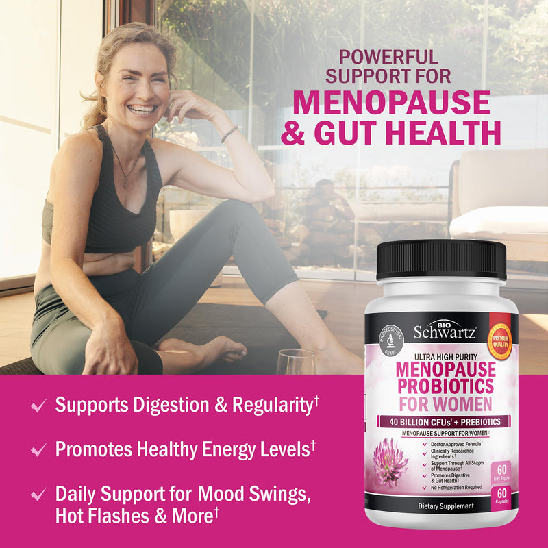 Menopause Supplements for Women - 40B CFU Menopause Probiotics for Women | Support for Hot Flashes Night Sweats Mood Swings and Balance - Non-GMO, 60 Easy-Swallow Capsules, 60 Servings 60 Count (Pack of 1)