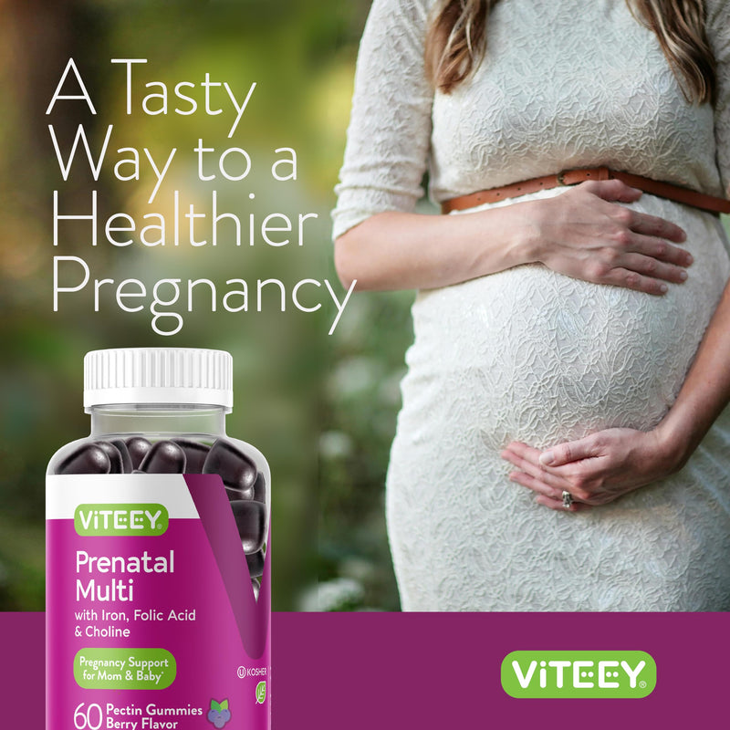 Viteey Prenatal Gummies for Women - Prenatal with Iron | for Pregnancy with Choline & Folic Acid Gummies - Vegetarian, Gluten Free - 120 Count 60 Count (Pack of 2)