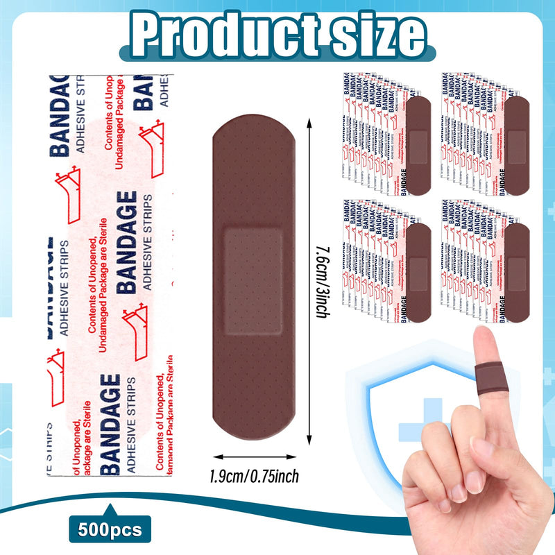 500 Count Brown Waterproof Adhesive Bandages Bulk 3/4" x 3" 500