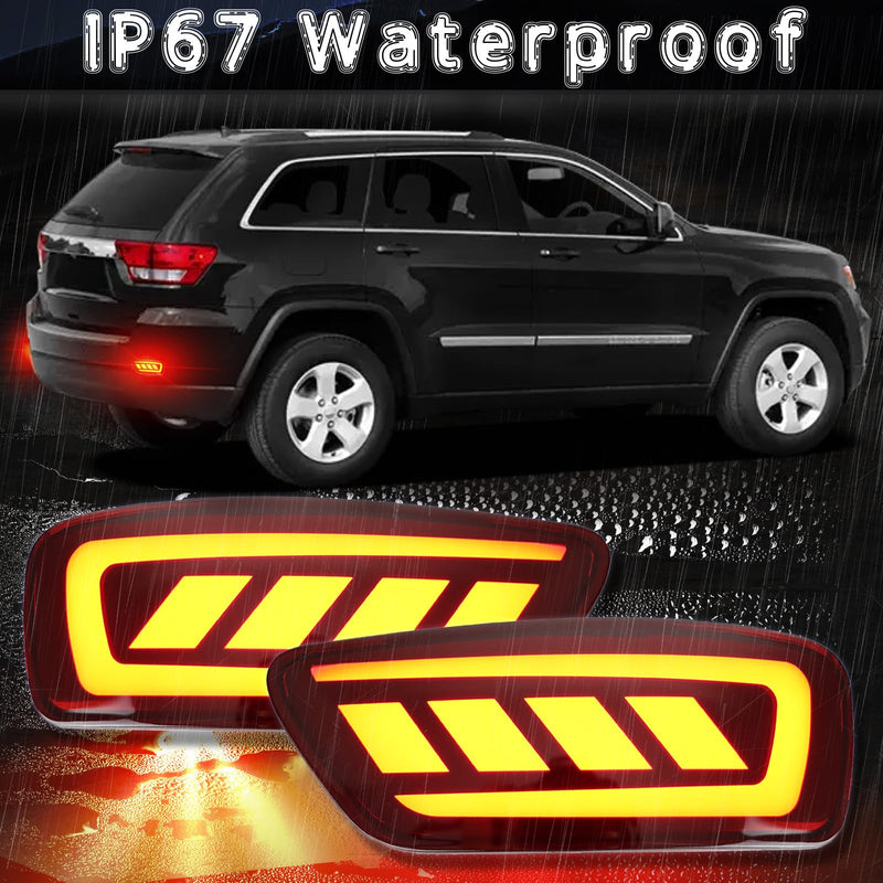 LED Rear Bumper Reflector Lights Trim for Jeep Grand Cherokee 2012-2021 Compass 2011-2017 for Dodge Journey 2011-2017 | Sequential Turn Signal, Red DRL & Brake Light (Red)