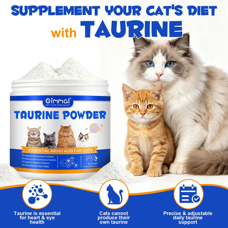Taurine for Cats, Taurine Powder for Cat Supports Heart, Skin & Coat, Vision & Immune, Cat Taurine Supplement for All Ages & Breeds of Cats - 200g