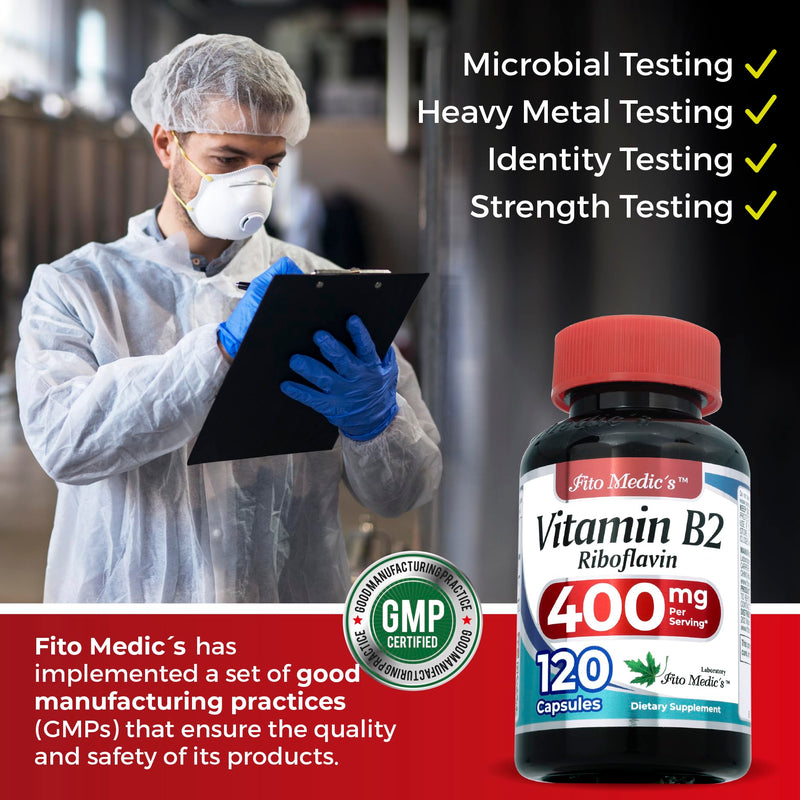 FITO MEDIC'S Lab | Vitamin b2 |120 Capsules | 400 mg | riboflavin 400mg | b2 Vitamin 400mg | b2 | riboflavin | Ultra high Absorption.