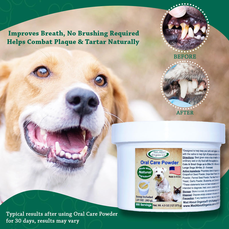 Dog or Cat Oral Care Powder – Tartar and Plaque Remover, Pet Dental Cleaning Powder for Oral Hygiene and Fresh Breath, Teeth Cleaner – 900 Servings, Large Size - 127g 4.5 Ounce (Pack of 1)