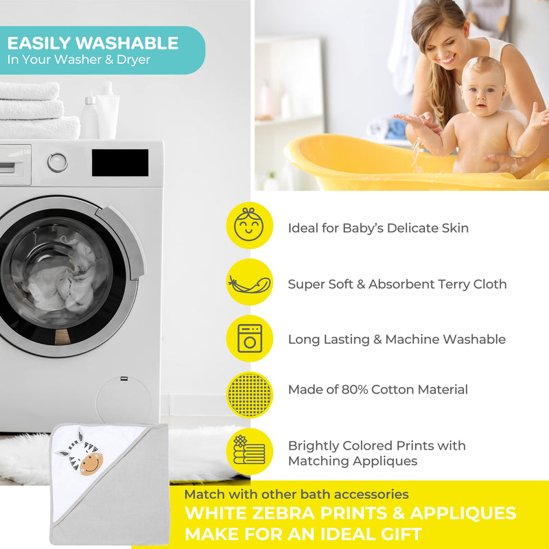 Spasilk 23-Piece Soft Terry Hooded Bath Towel and Washcloth Gift Set, 3 Baby Towels and 20 Baby Washcloths for Newborn Boys and Girls, Baby Bath Essentials, Ideal, White Zebra - BeesActive Australia