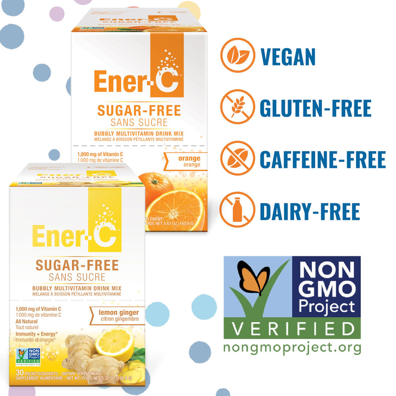 Ener-C Multivitamin Drink Mix, No Sugar - Orange & Lemon Ginger, 60 Count | Vitamin Powder for Water, Electrolytes Powder, Hydration Boost Packets, Zero Sugar, Vitamin C & B12