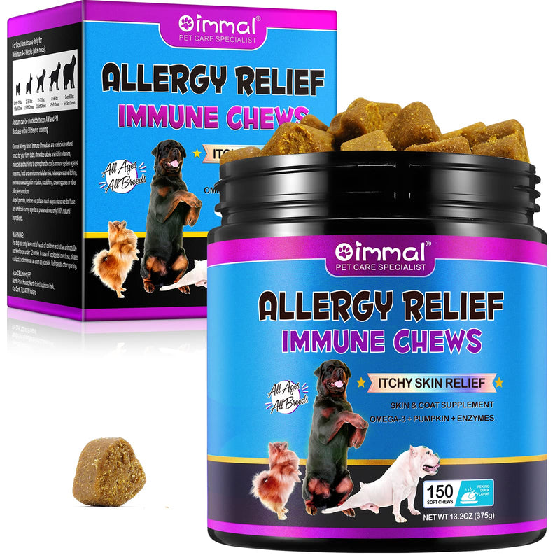 Dog Allergy Chews for Dogs - 150pc Soft Chews Itch Immunity Treats for Dog Soothe Itchy Paws, Eyes, Ears, Skin - Supports Seasonal Itching Relief, Itching, Licking, Scratching, 150pcs/Duck