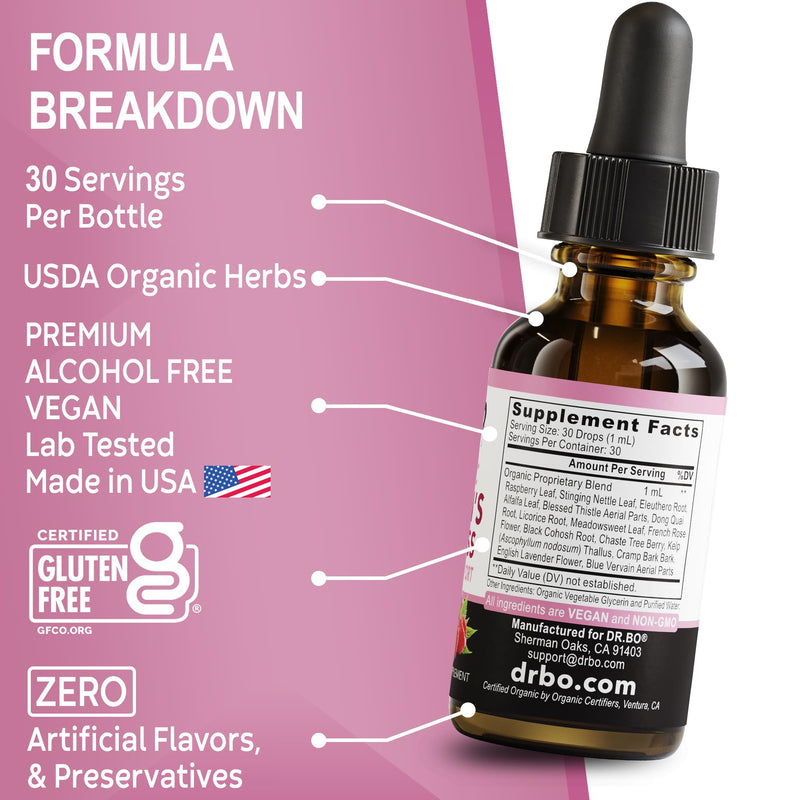 Hormone Balance for Women & PMS Relief - Women's Wellness Organic Hormonal Balance Supplements Liquid Drops & Menstrual Cramp Period Support - Raspberry Leaf, Chasteberry, Black Cohosh Supplement 1 Oz