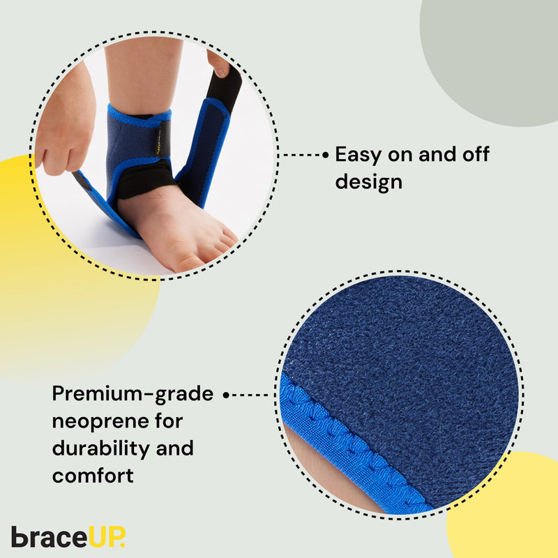 BraceUP Kids Ankle Brace – Youth Sports Support for Boys & Girls, Adjustable Foot Stabilizer for Sprains, Injuries & Active Play for Daily Wear (S 4'1"-4'11" ft) S - BeesActive Australia