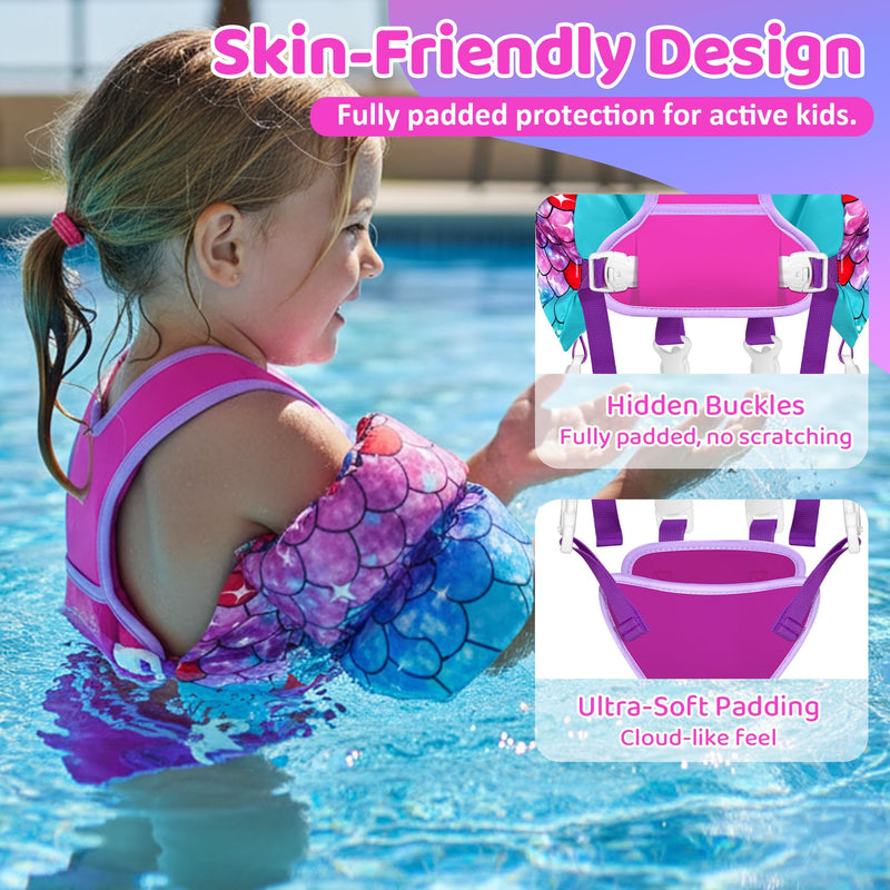 Vvinca Toddler Swim Vest 22-66 lbs, Swim Trainer for Boys Girls with Anti-Chafe Crotch Strap, Floaties for Kids 2-6 Years Old 01-Mermaid Scale