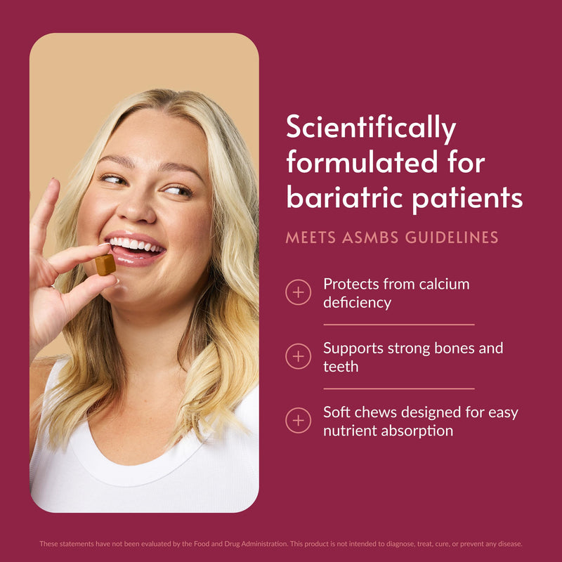 Bariatric Advantage Calcium Citrate Chewy Bites, Caramel Flavor, 90 Ct | 500 mg Calcium Citrate, Highly Absorbable and Digestible, with Vitamin D3, Easily Chewable Calcium Supplement