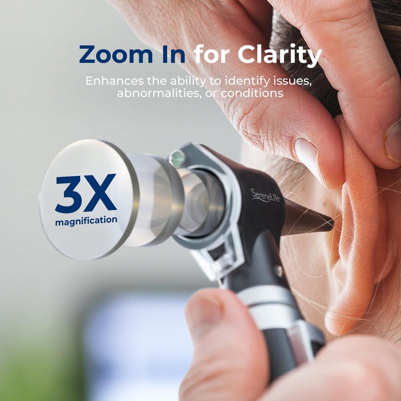 SereneLife Fiber Optic Otoscope/Auriscope | Home Ear Inspection DIY Tool, Simple Operation, 3X Magnification, Bright LED, Includes Reusable Ear Tips, Battery Operated | For All Ages & Pets - BeesActive Australia