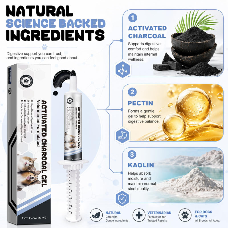 Activated Charcoal Gel for Dogs, Dogs Activated Charcoal 30ml, High-Absorption,Reduce Digestive Odors,Suitable for All Dogs