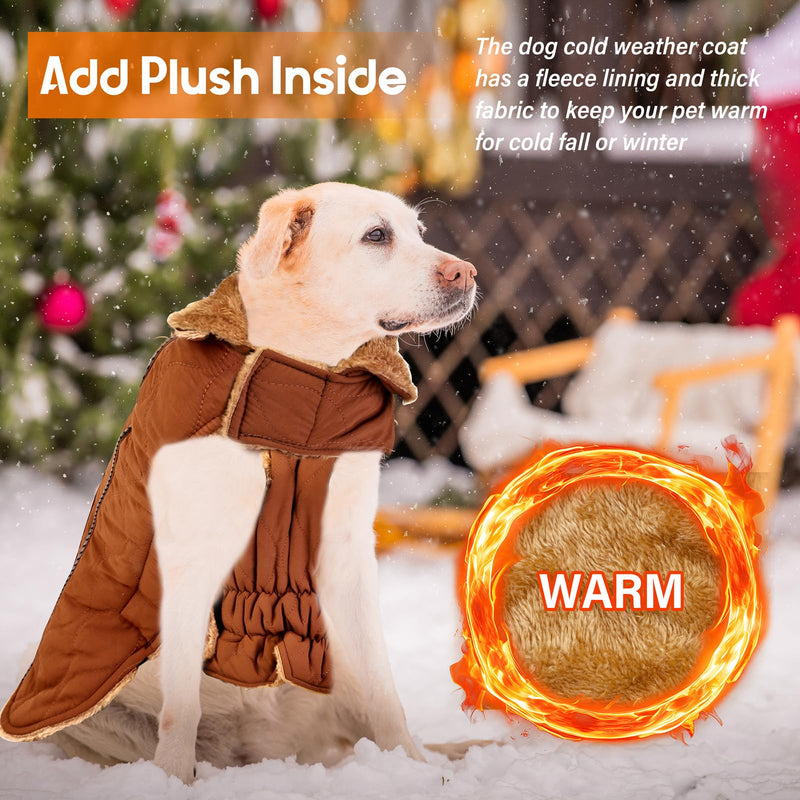 Dog Winter Coat Waterproof Dog Snow Jacket with Pocket Adjustable Fleece Dog Cold Weather Coats Reflective Warm Vest for Small Medium Large Dogs (Brown, XXL) Brown XX-Large - BeesActive Australia