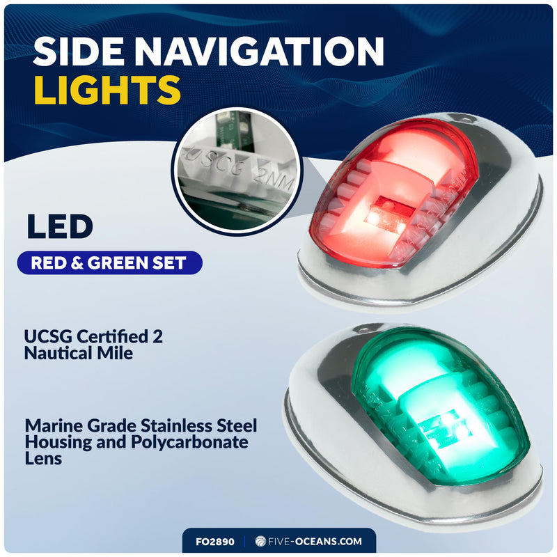 Five Oceans Boat Navigation Lights, LED Bow Light, Navigation Lights for Boats LED Red and Green, Boat Lights Navigation Vertical Mount Sidelight, 12V, USCG 2NM Certified - FO2890 - BeesActive Australia