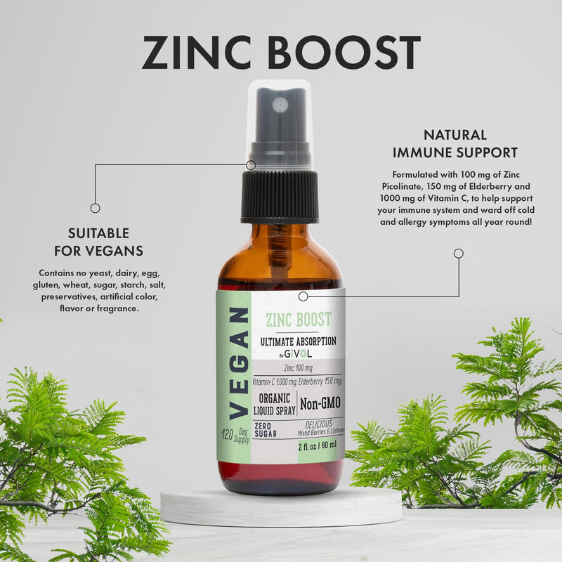 Organic ZINC Boost Mist 100 g (Extra Strength) - Sugar Free with Vit C and Elderberry Extract - Vegan Liquid Spray for Kids and Adults - Easy Absorption - Non-GMO - (60 ml) 60 Days Supply a) Zinc Boost - BeesActive Australia