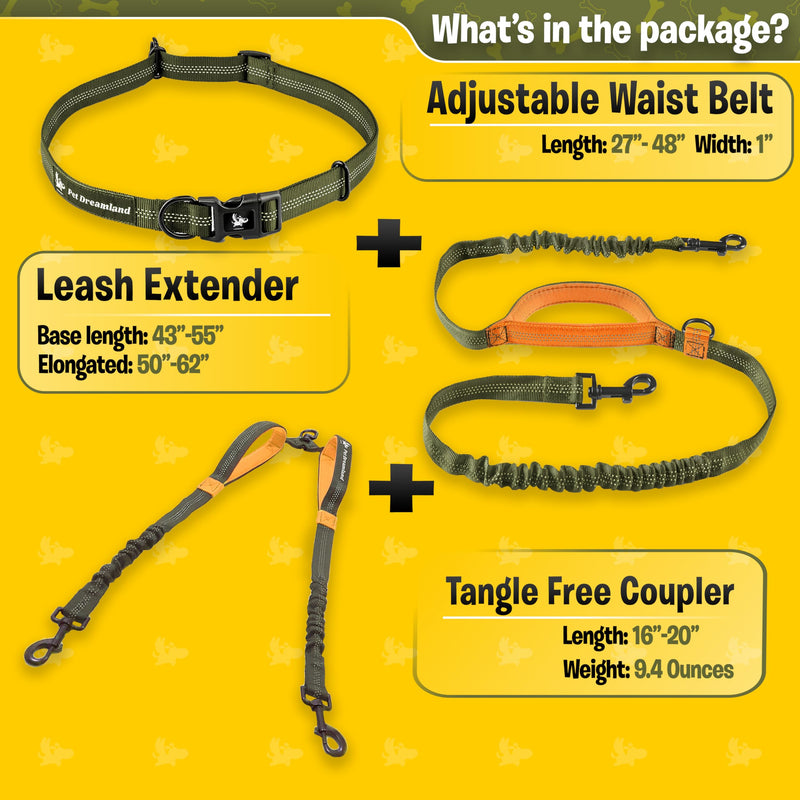 Pet Dreamland Exquisite Hands Free Double Dog Leash for Two Dogs with Tangle-Free Swivel. Premium Quality & Versatile for Running. You Will Absolutely Love This Amazing Waist Leash (Khaki & Orange) Khaki & Orange Two Large Dogs (35-150 lbs each)