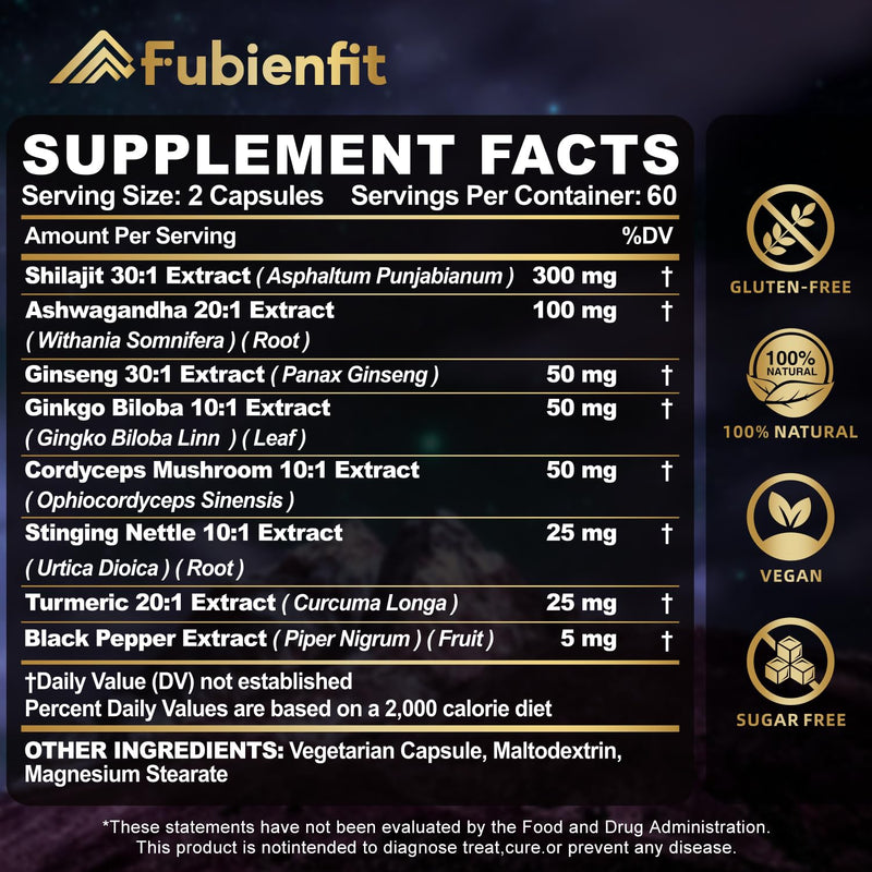 Ashwagandha Supplements,Premium Himalayan Shilajit Capsules for Men,120Ct | Capsule Formula with Ginseng & Fulvic Acid 120 Count (Pack of 1) Ashwagandha