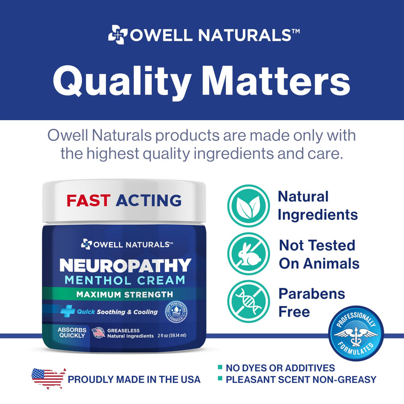 Owell Naturals Neuropathy Cream Extra Strength – Fast Absorbing Cooling for Leg, Feet & Hands – Advanced Soothing Formula with Aloe Vera, Arnica, MSM & Vitamin B6 – Made in USA, 4 fl oz 4 Fl Oz (Pack of 2) - BeesActive Australia