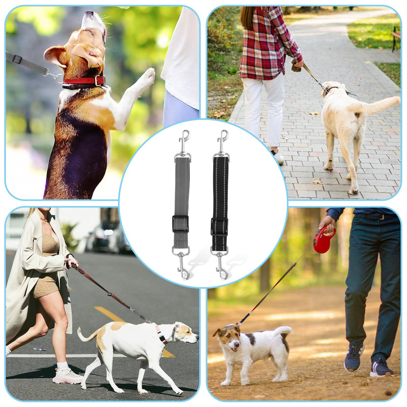 2 Pcs Dog Collar Safety Clips, Adjustable Prong Collar, Reflective Nylon Safety Clip, Double Ended Backup Clasp Leash Connector for Dog Harness to Collar Safety Clip(Black, Gray) - BeesActive Australia