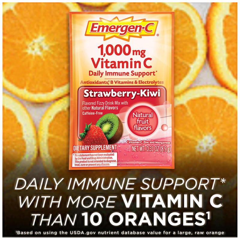 Emergen-C 1000mg Vitamin C Powder, with Antioxidants, B Vitamins and Electrolytes, Vitamin C Supplements for Immune Support, Caffeine Free Fizzy Drink Mix, Strawberry Kiwi Flavor - 30 Count - BeesActive Australia