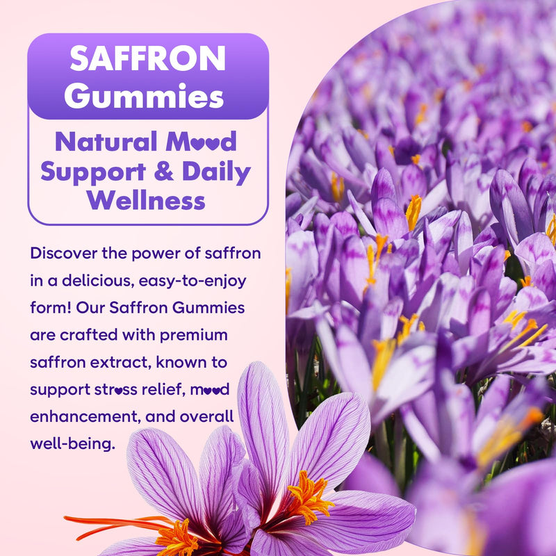 softbear Saffron Gummies for Kids & Adults, 10-in-1 Organic Saffron Supplements with 88.5mg Saffron Extract Support Calm Mind & Focus & Zzz, Sugar Free/Non-GMO, Strawberry Flavor 60 Count 60 Count (Pack of 1)