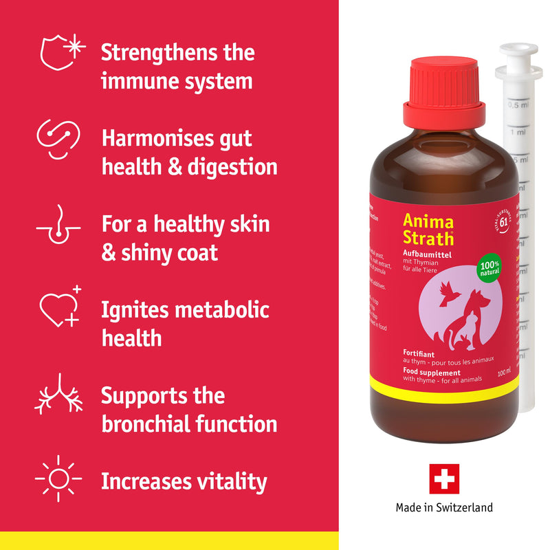 Anima-Strath with Thyme - Throat & Bronchial Cough Syrup for Dogs & Cats, Natural Immune & Respiratory Support Wellness Supplement Tonic with 61 Nutrients, Prebiotic Qualities & Amino Acids Herbal with Thyme 100 ml