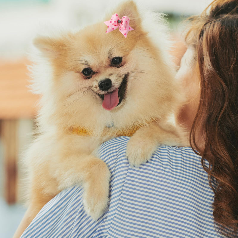 12Pcs Dog Hair Bows, Puppy Bows for Small Size Dog 1.8 Inch Cute Dog Bows Handmade Pink Dog Bows with Rubber Bands Rhinestones Small Dog Hair Accessories for Puppy Kitten Pet Hair Grooming Accessories - BeesActive Australia