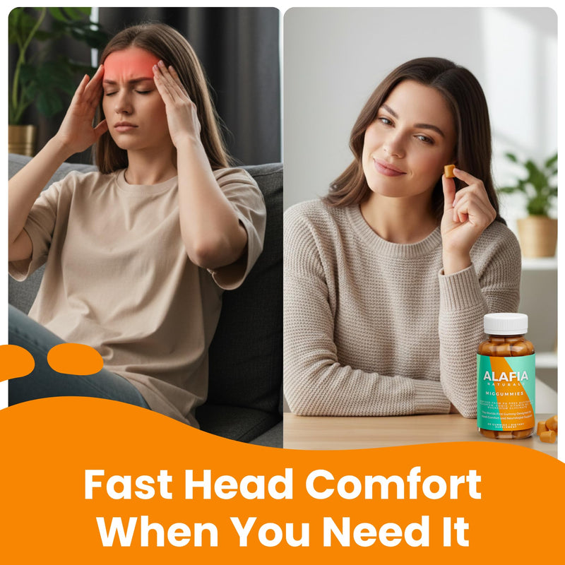 Alafia Naturals Miggummies - World's First Cranial Comfort and Support Gummy - Magnesium Glycinate, Butterbur, Feverfew, CoQ10, Vitamin B2 400mg Riboflavin 400mg 60ct