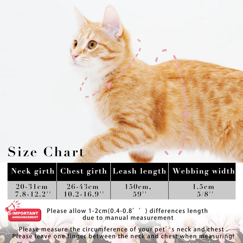 Cat Harness and Leash Set, Adjustable Kitten Harness Escape Proof Cats Harness, Soft Lightweight Walking Travel Pet Harness, Cute Kitty Harness Leash Set for Small Medium Cats, Light Pink A-Light Pink - BeesActive Australia