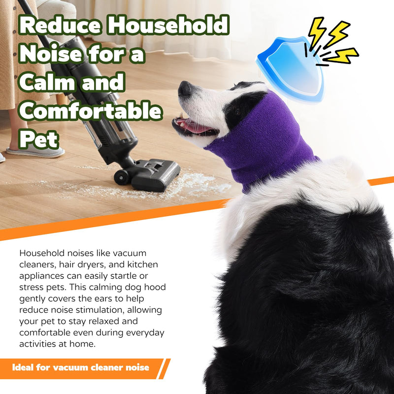 Dog & Cat Calming Band Cat Anxiety Relief Cover,Double Layer Thickened Pet Ears Elastic Neck Band Noise Cancelling Ear Muffs for Anxiety Relief/Noise Protection,Grooming,Thunder,Fireworks Large Purple