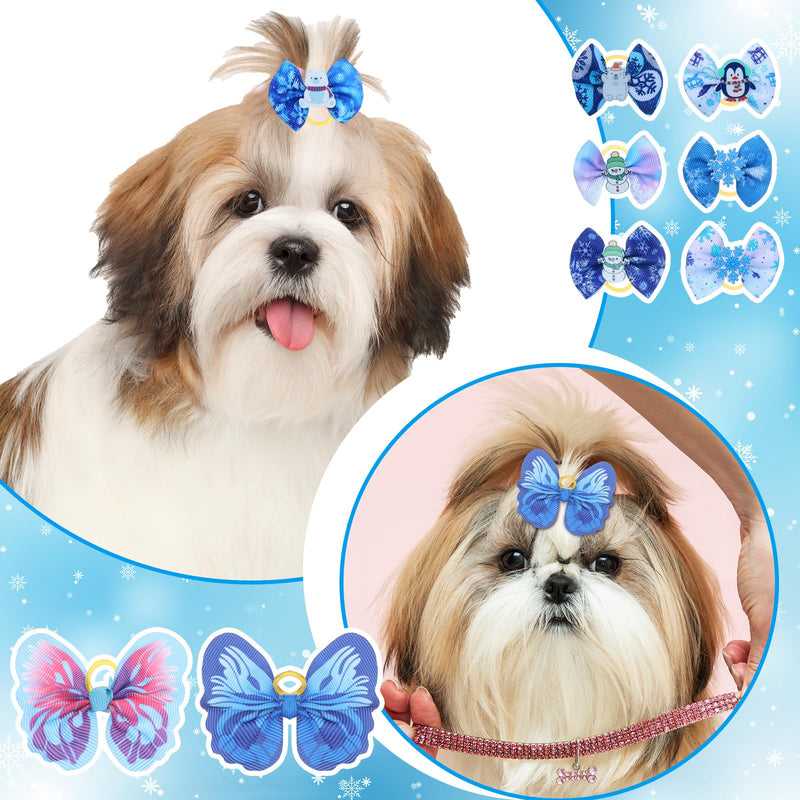 52 Pcs Winter Dog Bows Grooming Bulk with Rubber Bands Winter Snowflake Snowman Christmas Hat Accessories Winter Pet Grooming Bows Holiday Party Cute Puppy Cat Bows Pet Hair Accessories - BeesActive Australia