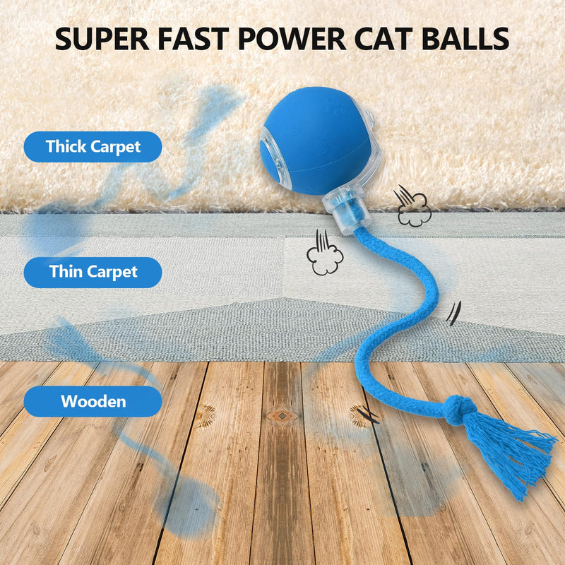 Cat Toys for Indoor Cats, Interactive Cat Toy, USB Rechargeable, Fast Rolling Dog Ball Toy On Rug, Bird Chirping & Motion Activated Cat Ball, Anti-Depression Pet Toy Fun Gift with Light, Blue - BeesActive Australia