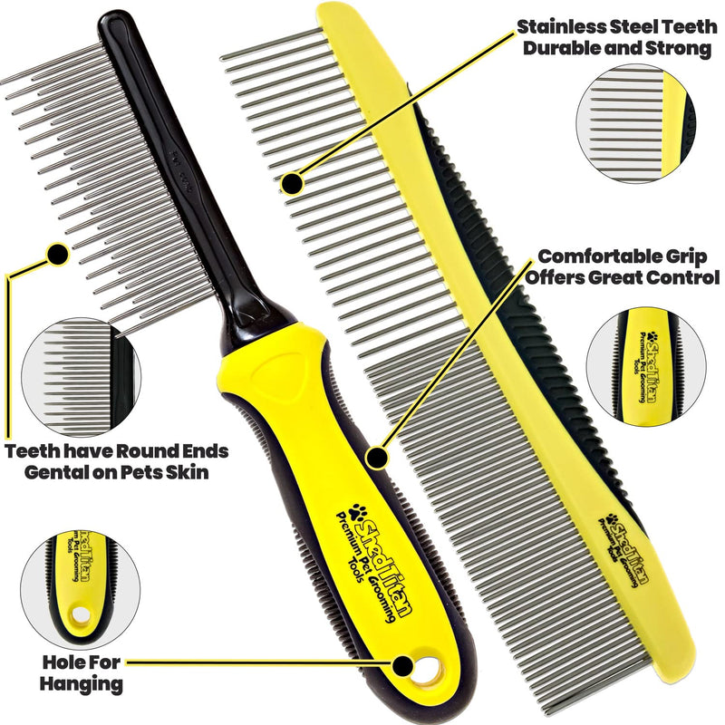 Metal Dog Comb for Matted Hair & Detangler Combs Set - Remove Tangles & Matted Fur - Easy Safe Cat & Dog Combs for Grooming Doodles - BeesActive Australia