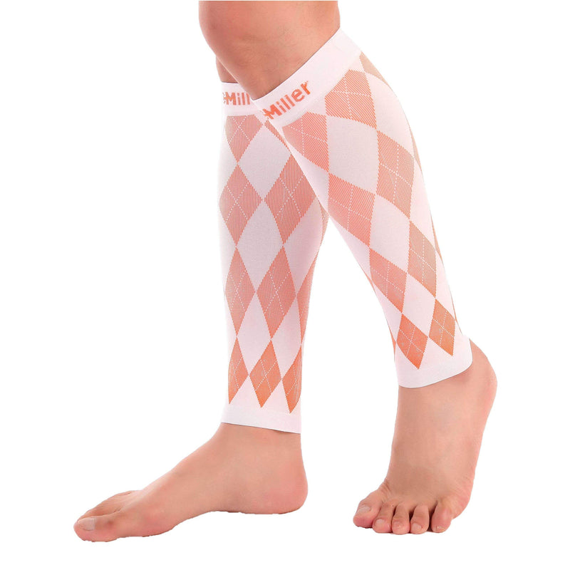 Doc Miller Calf Compression Sleeve for Women & Men, Footless 20-30mmHg Support for Shin Splints, Varicose Veins, Nurses, Running, Leg Pain Relief, Argyle Pattern, 1 Pair Medium Orange. White - BeesActive Australia