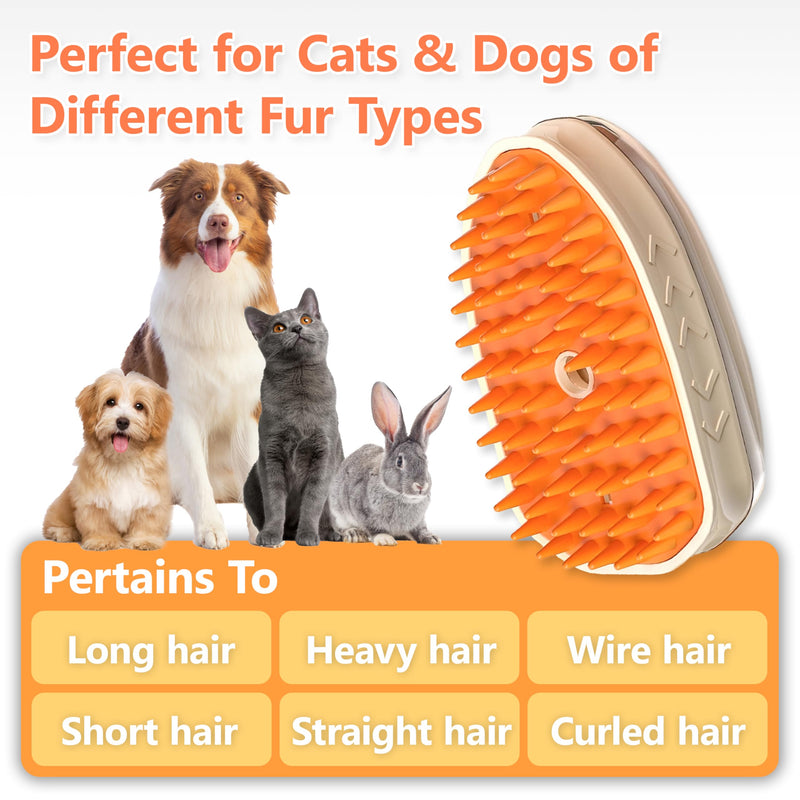 Cat Steam Brush, 4 in 1 Steam Brush for Cats, Pet Hair Steamy Brushes for Massaging and Cleaning Shedding Pets, Rechargeable Cat Brush with Steam for Long & Short Haired Cats and Dogs (orange) - BeesActive Australia