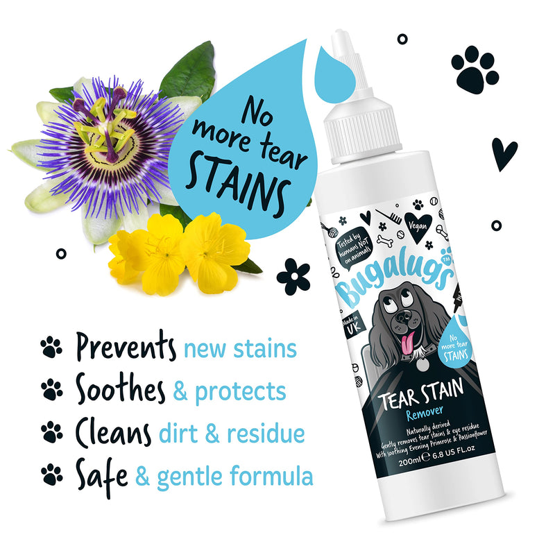 BUGALUGS Tear Stain Remover For Dogs, Cats & Pets Eyes. Dog Eye Cleaner Eyewash Gently Removes Eye Residue & Prevents Stains. 100% Naturally Derived Vegan Formula, Made in UK