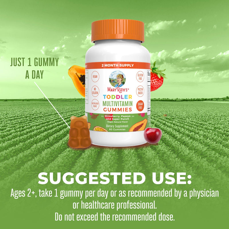 MARYRUTH'S Toddler Multivitamin Gummies, Sugar-Free,2 Month Supply, Ages 2+ | 2 Month Supply Multivitamin with Vitamin C, D3, Zinc, 1 Gummy Per Day, Toddler Vitamins, Vegan, Non GMO, 60 Count